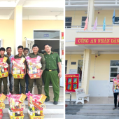 Công an xã Hồ Đắc Kiện trao quà Tết cho lực lượng bảo vệ an ninh, trật tự ở cơ sở