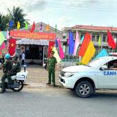 Công an xã Tân Hòa tăng cường tuần tra đảm bảo an ninh, trật tự, an toàn giao thông tại các điểm bầu cử