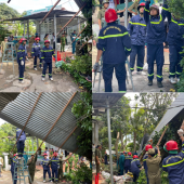 Công an phường Thốt Nốt kịp thời hỗ trợ người dân khắc phục thiệt hại do mưa giông