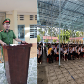 Công an Phường Long Mỹ tổ chức tuần lễ cao điểm tăng cường công tác tuyên truyền, phổ biến kiến thức pháp luật về an toàn giao thông  cho học sinh trên địa bàn