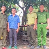 Công an xã Tân Bình tiếp nhận cá thể khỉ đuôi dài do người dân tự nguyện giao nộp