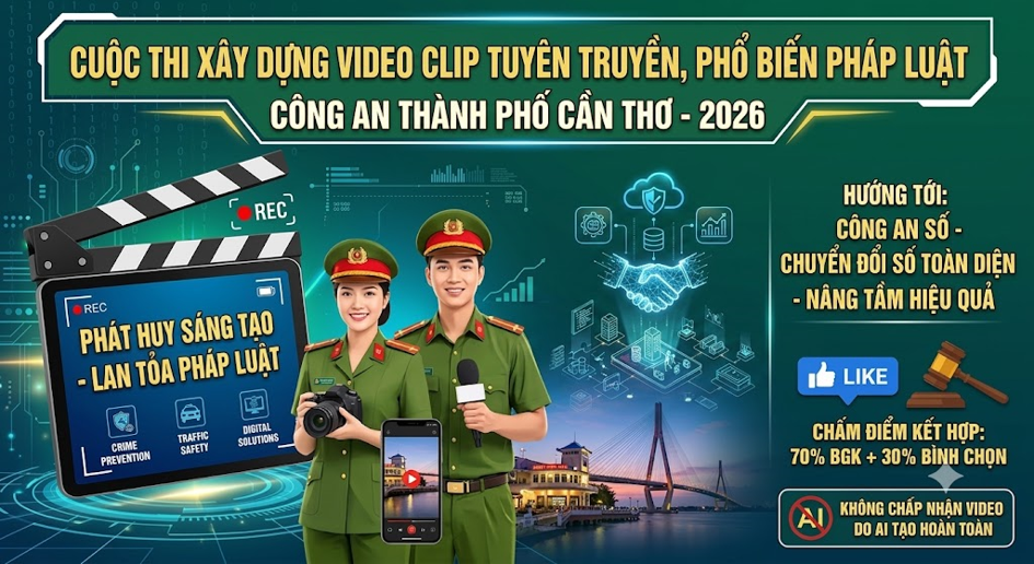 Phát huy sáng tạo - lan tỏa pháp luật cùng Cuộc thi xây video clip tuyên truyền trong Công an thành phố Cần Thơ năm 2026