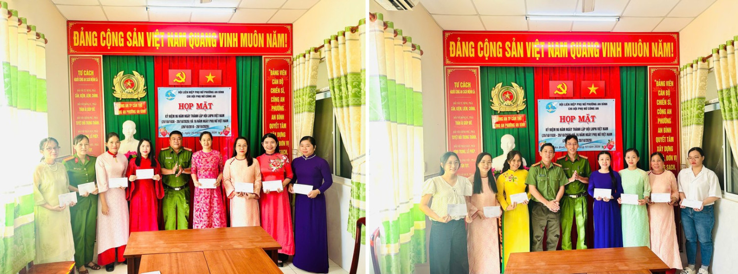 Chỉ huy Công an phường trao quà chúc mừng Hội viên Chi hội phụ nữ nhân dịp 20/10
