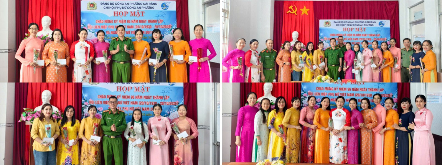 Đảng ủy, Ban Chỉ huy Công an phường Cái Răng tặng hoa và quà chúc mừng Chi hội Phụ nữ nhân dịp 20/10