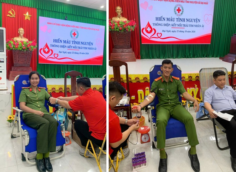 Lực lượng Công an xã tham gia hiến máu.