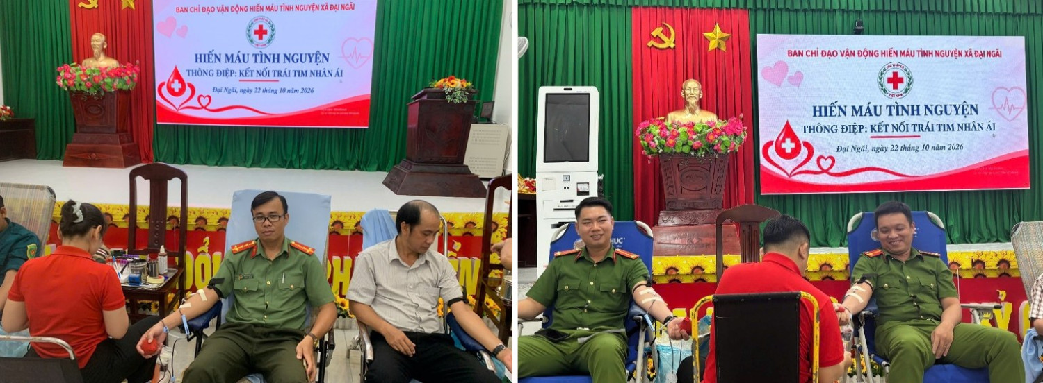 Lực lượng Công an xã tham gia hiến máu.
