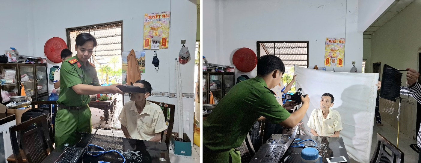 Công an xã cấp Căn cước cho trường hợp người lớn tuổi bị bệnh, khó khăn trong đi lại tại ấp 2.