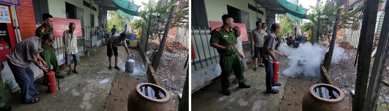 Bà con Nhân dân thực hành phương án chữa cháy