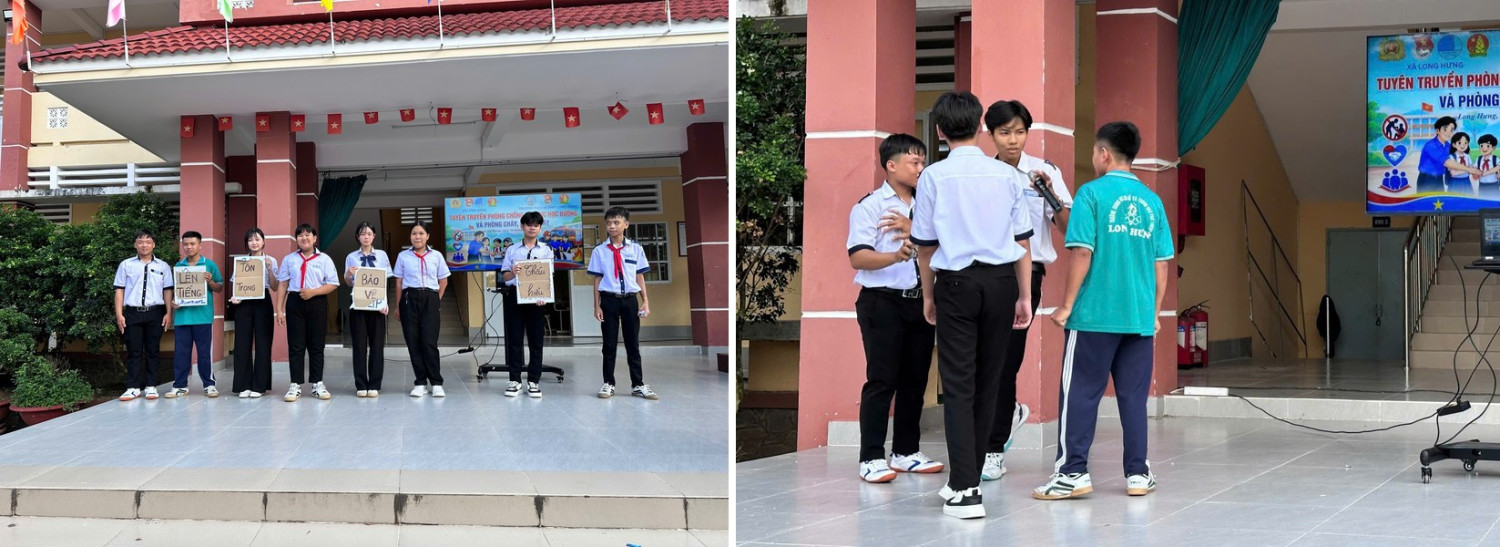 Một số hình ảnh về tiểu phẩm do các em học sinh Trường THCS - THPT Long Hưng thực hiện