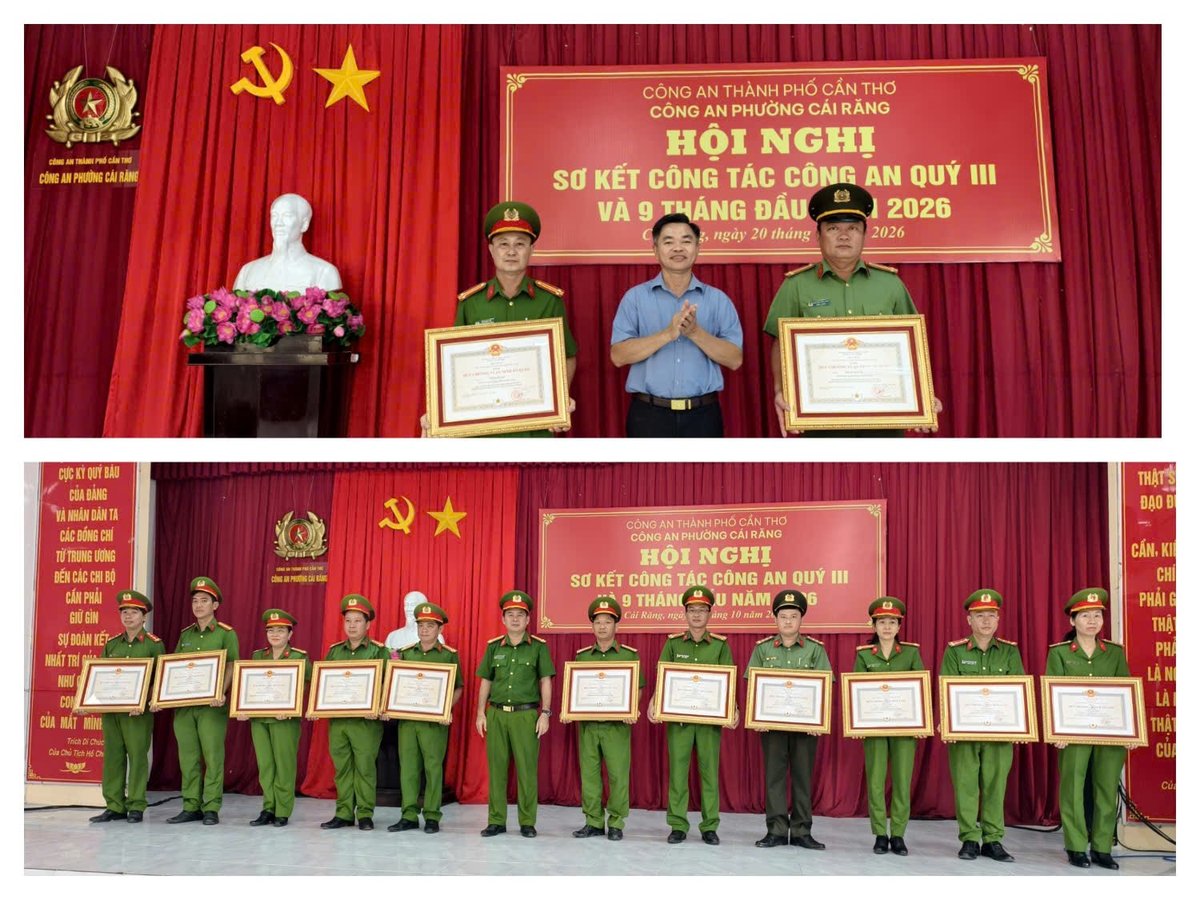 Đồng chí Vương Công Khanh – Chủ tịch UBND phường và đồng chí Thượng tá Dương Nhật Thành – Trưởng Công an phường trao Huy chương Vì an ninh Tổ quốc và Huy chương Chiến sĩ vẻ vang cho cán bộ, chiến sĩ Công an phường