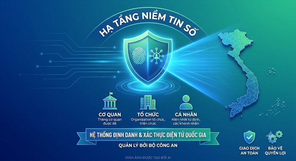 Hệ thống định danh và xác thực điện tử quốc gia - Hạ tầng niềm tin số (Ảnh minh họa: AI).