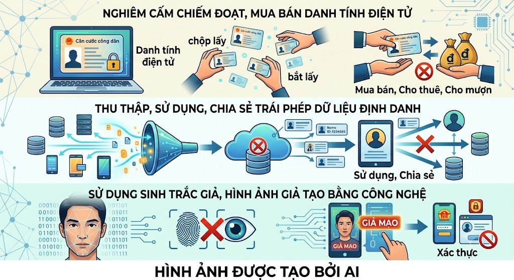 Các hành vi bị nghiêm cấm về định danh và xác thực điện tử (Ảnh minh họa: AI).